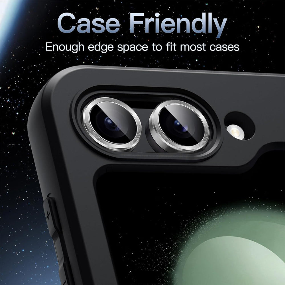 ENKAY HAT PRINCE For Samsung Galaxy Z Flip6 5G 1 Set Camera Lens Protector 9H Anti-fingerprint Rear Lens Film with Metal Ring - Black