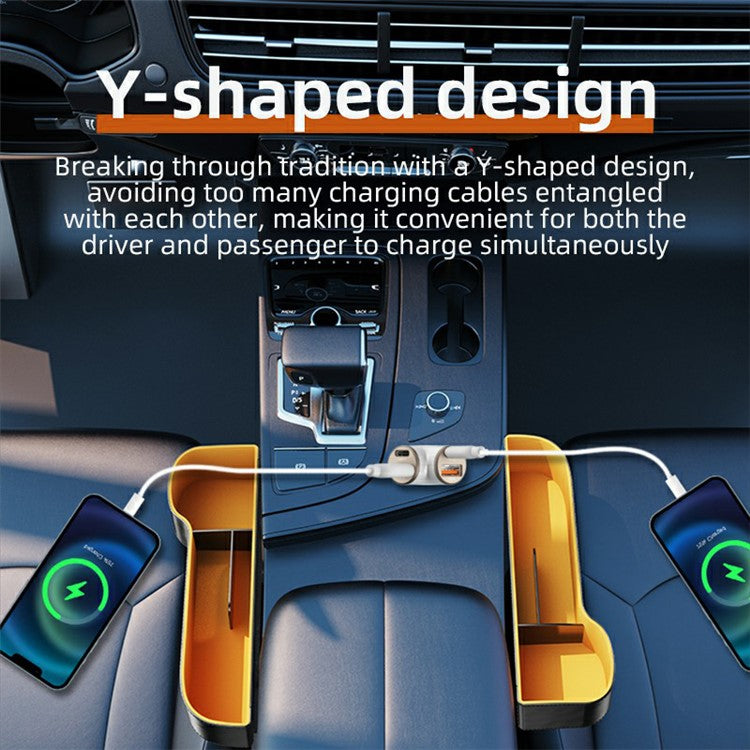 A2 78W Y-Shaped Car Charger 2 USB + 2 Type-C Phone Fast Charging Power Adapter - Silver