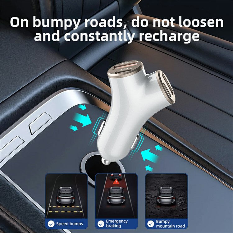 A2 78W Y-Shaped Car Charger 2 USB + 2 Type-C Phone Fast Charging Power Adapter - Silver