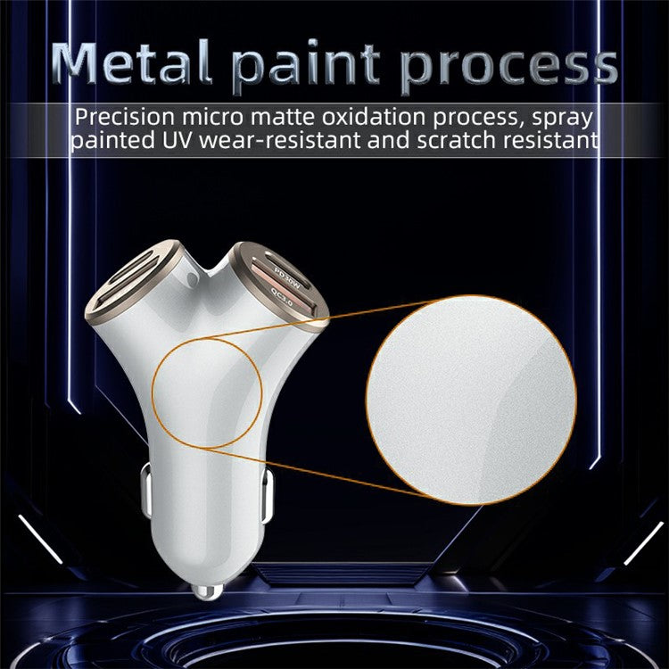 A2 78W Y-Shaped Car Charger 2 USB + 2 Type-C Phone Fast Charging Power Adapter - Silver