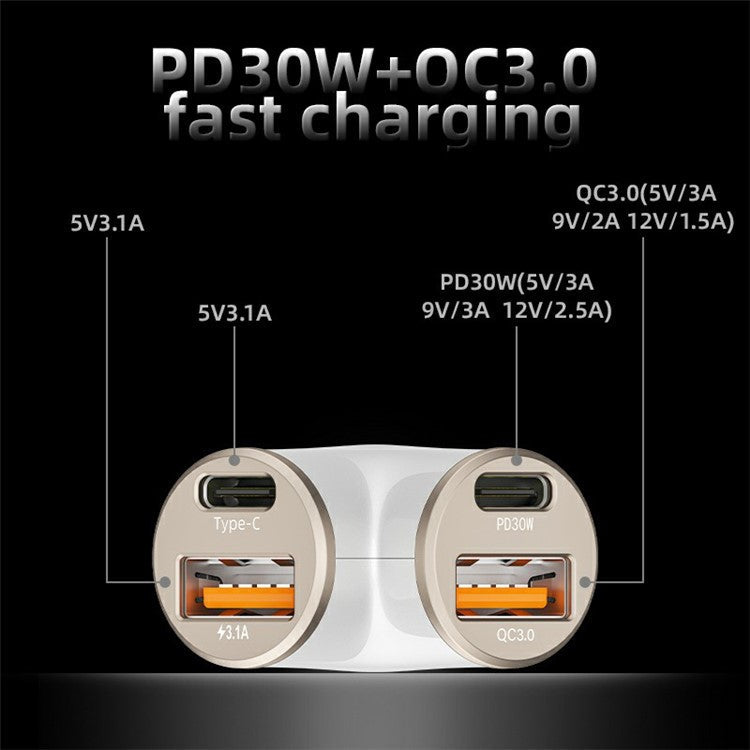 A2 78W Y-Shaped Car Charger 2 USB + 2 Type-C Phone Fast Charging Power Adapter - Black