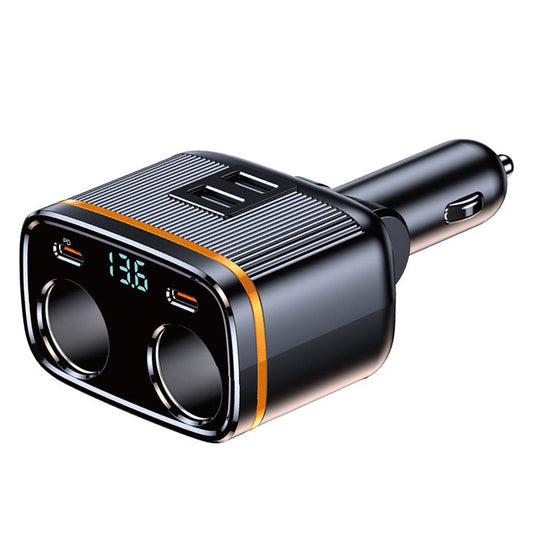 C27 2 USB + 2 Type-C Ports 145W Car Charger Dual Cigarette Lighter Socket with Voltage Digital Display