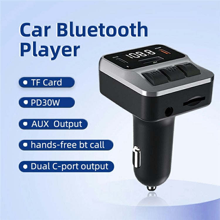 C65 Car Bluetooth FM Transmitter with Dual Type-C Port PD 30W Fast Charging Adapter