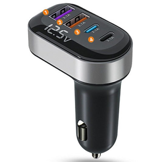 K33 USB-A + Type-C 4-Port Car Charger Fast Charging Adapter with Voltage Display