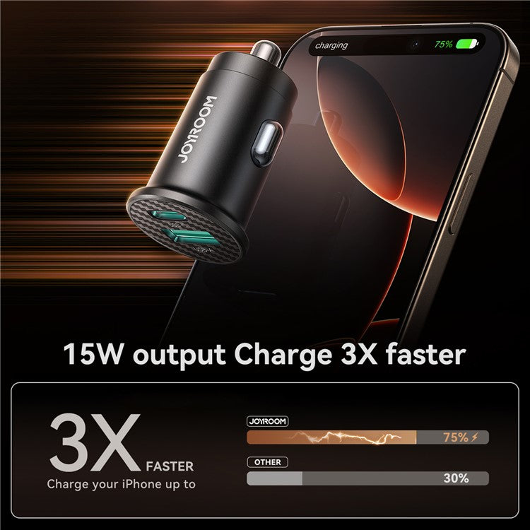 JOYROOM JR-CCN16 Mini 15W Car Charger Adapter USB-A+Type-C Dual USB Port Charger