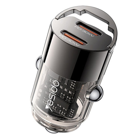 YESIDO Y69 PD 30W Dual Type-C Fast Charging Car Charger with Handle