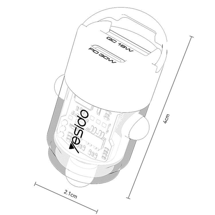 YESIDO Y68 USB+Type-C Dual Port Adapter PD 30W+QC 18W Fast Charging Mini Car Charger