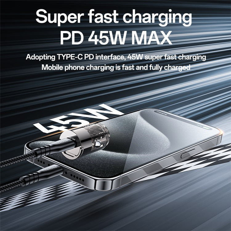 YESIDO Y67 PD 45W Type-C Mini Car Charger Fast Charging Adapter for Phones Laptops