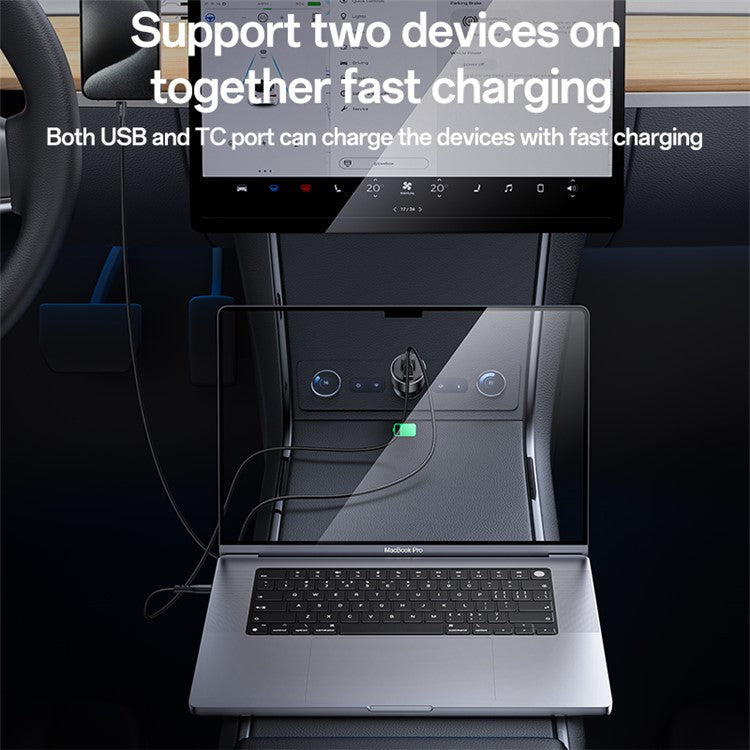 YESIDO Y65 USB+Type-C Dual Port Car Charger PD 100W + QC 18W Fast Charging Adapter