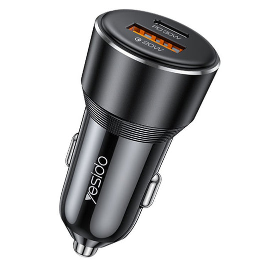 YESIDO Y64 50W USB+Type-C Dual Port Car Charger Fast Charging Cigarette Lighter Adapter