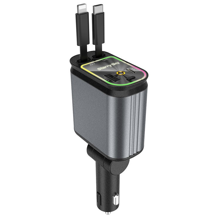 C3 4 in 1 USB A + USB C Car Charger with Retractable Type C + iP Cable Starry Sky Cigarette Lighter Adapter
