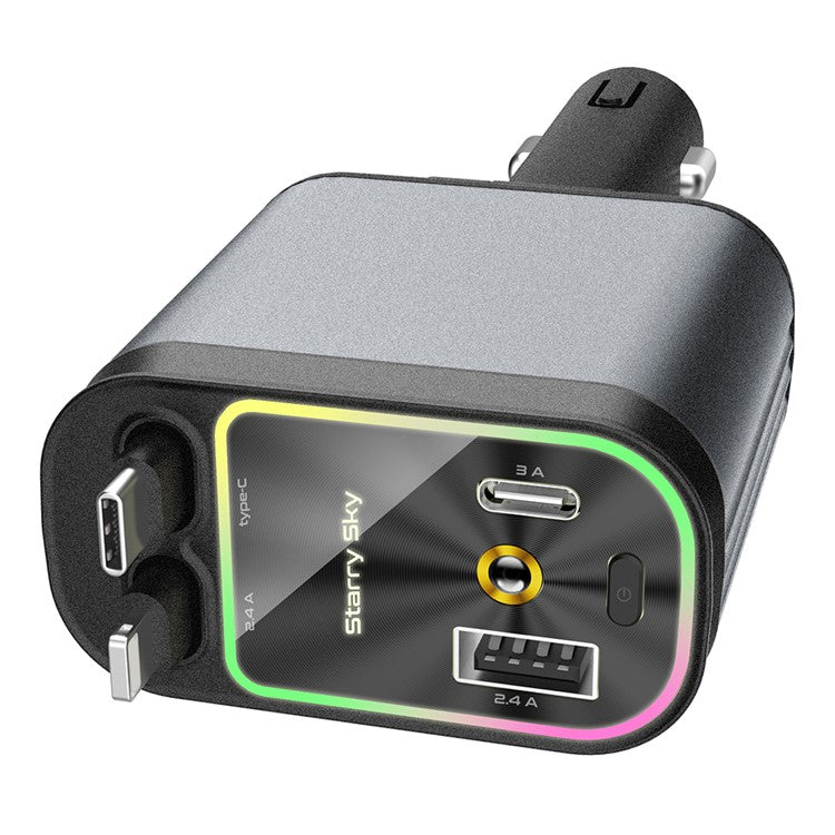 C3 4 in 1 USB A + USB C Car Charger with Retractable Type C + iP Cable Starry Sky Cigarette Lighter Adapter