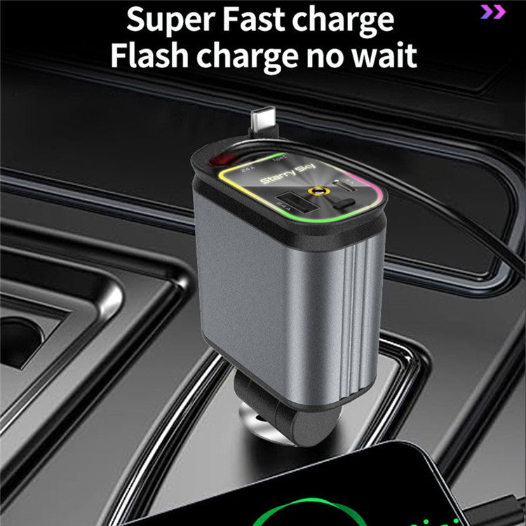 C3 4 in 1 USB A + USB C Car Charger with Retractable Type C + iP Cable Starry Sky Cigarette Lighter Adapter