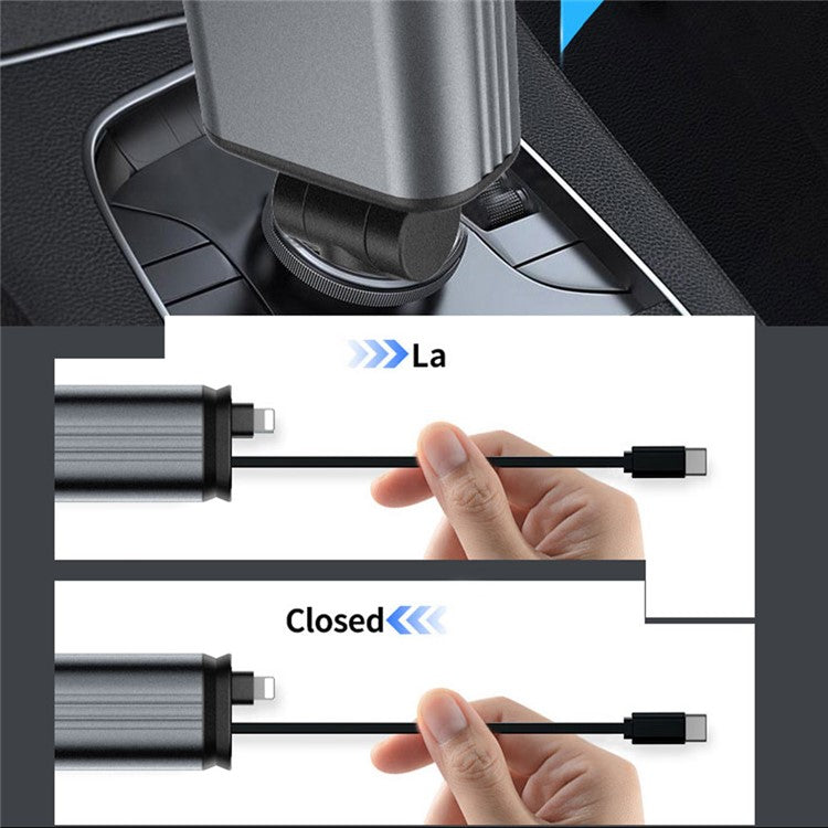 C3 4 in 1 USB A + USB C Car Charger with Retractable Type C + iP Cable Starry Sky Cigarette Lighter Adapter