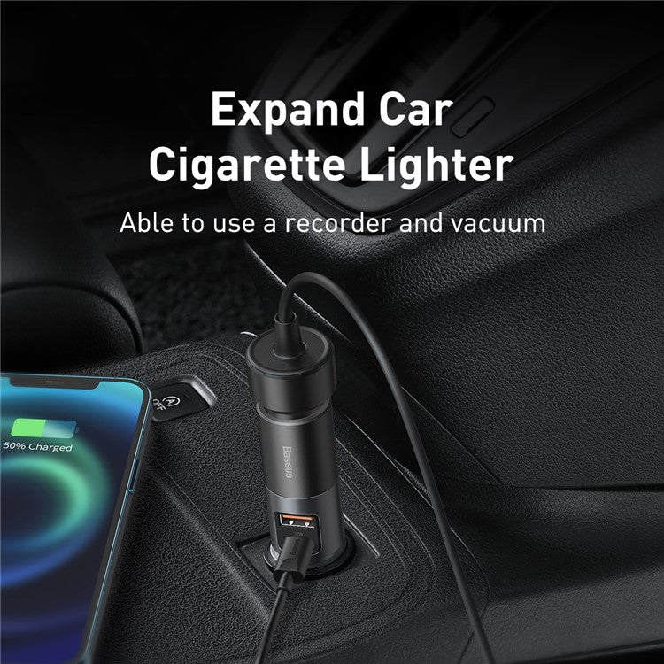 BASEUS Share Together USB+Type C Dual Port 120W Fast Charge Car Charger with Cigarette Lighter for 12-24V Car