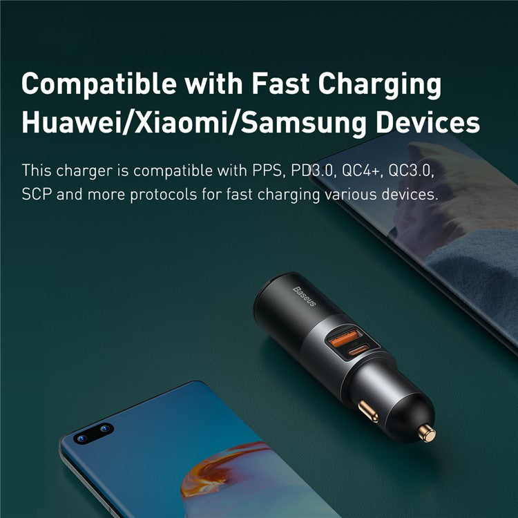 BASEUS Share Together USB+Type C Dual Port 120W Fast Charge Car Charger with Cigarette Lighter for 12-24V Car