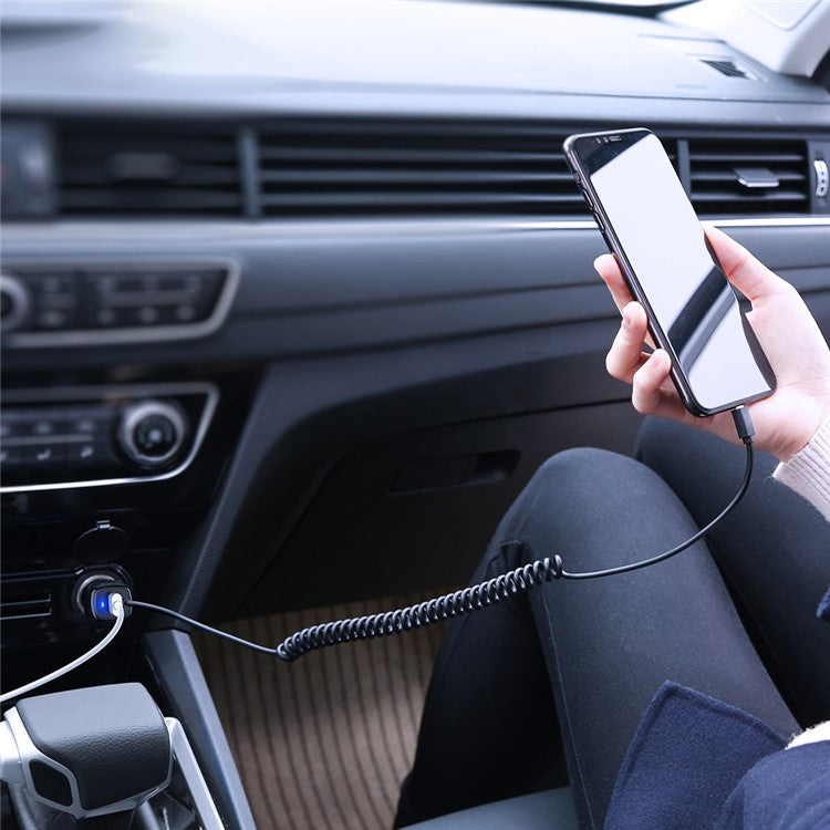 RAXFLY 5V 2.1A Car Charger with Lightning USB Spring Cable Cigarette Lighter Cable for iPhone/iPad/iPod