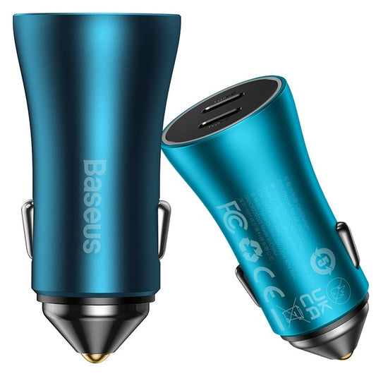 BASEUS Golden Contactor Pro 40W Max Type C + Type-C Dual Ports Fast Charging Car Charger - Navy Blue