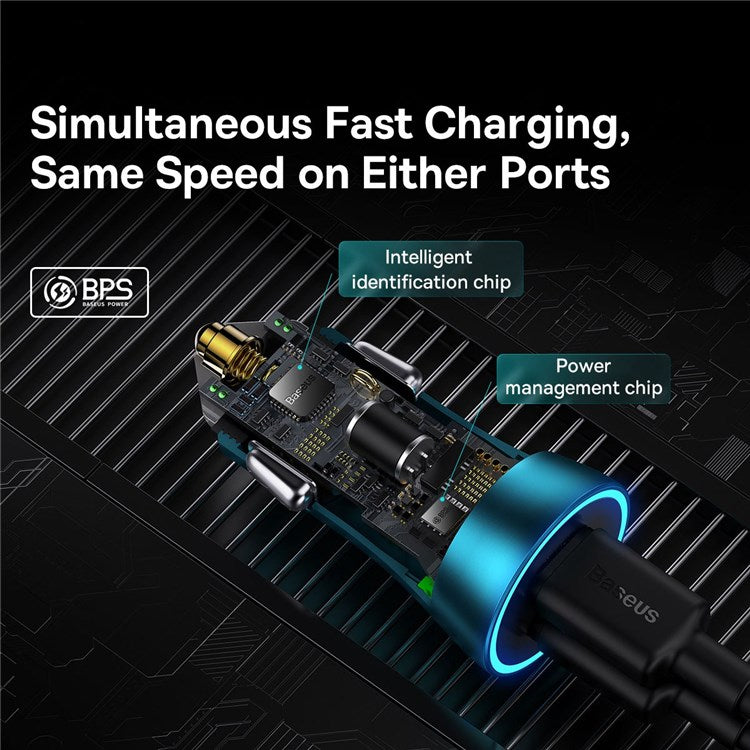 BASEUS Golden Contactor Pro 40W Max Type C + Type-C Dual Ports Fast Charging Car Charger - Navy Blue