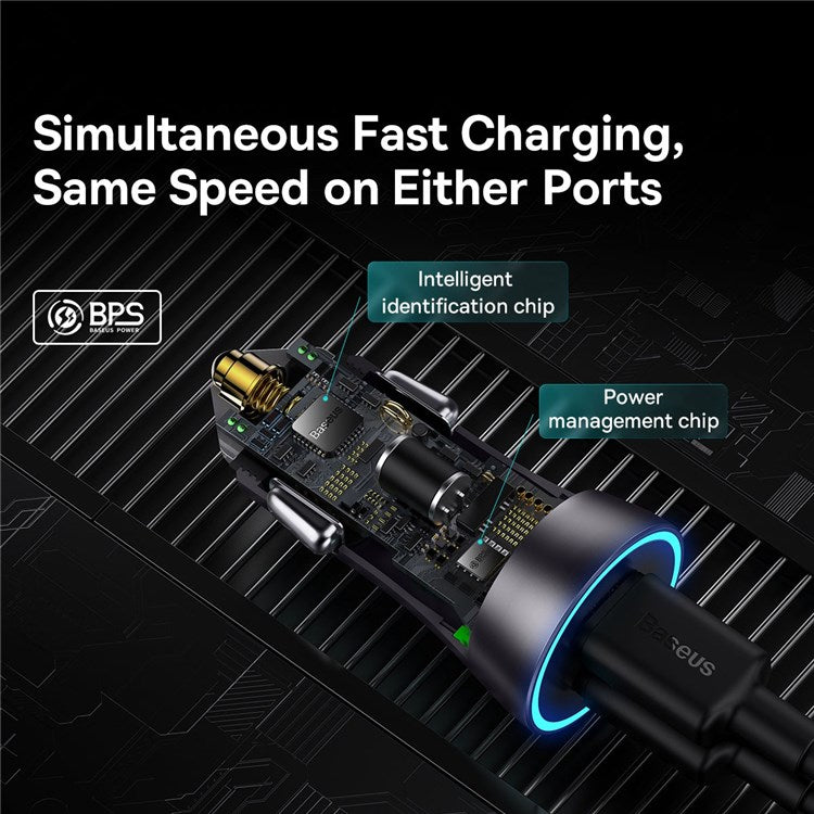BASEUS Golden Contactor Pro 40W Max Type C + Type-C Dual Ports Fast Charging Car Charger - Dark Grey