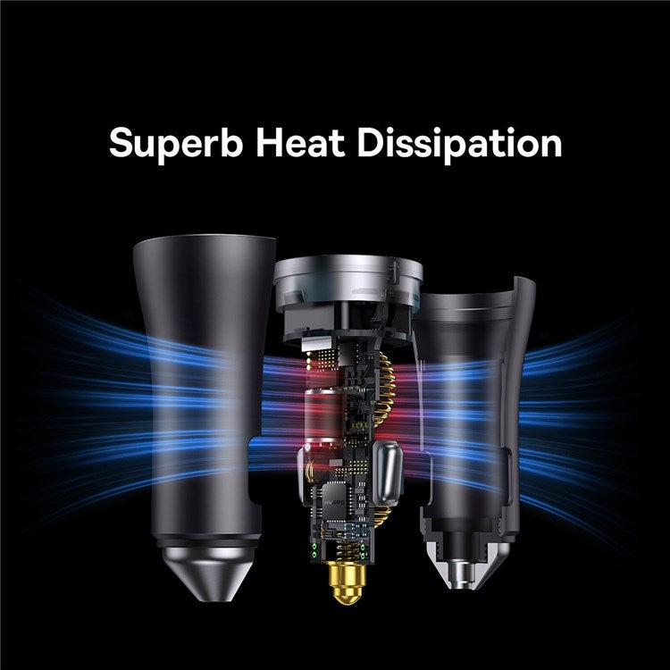 BASEUS Golden Contactor Pro 40W Max Type C + Type-C Dual Ports Fast Charging Car Charger - Dark Grey