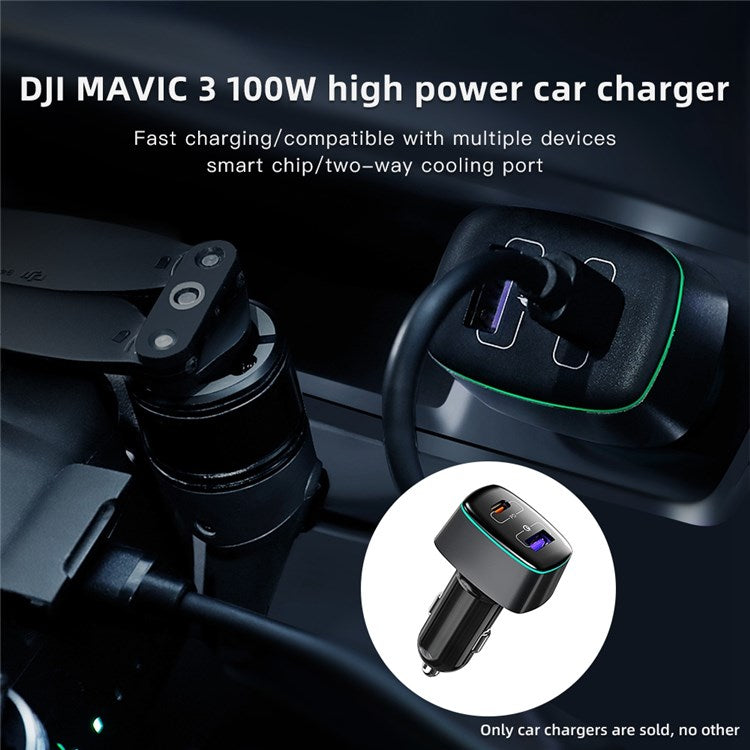 QISYKER for DJI Mavic 3/Mini 2 USB + Type-C Dual Ports Fast Charging 100W PD QC3.0 Car Charger
