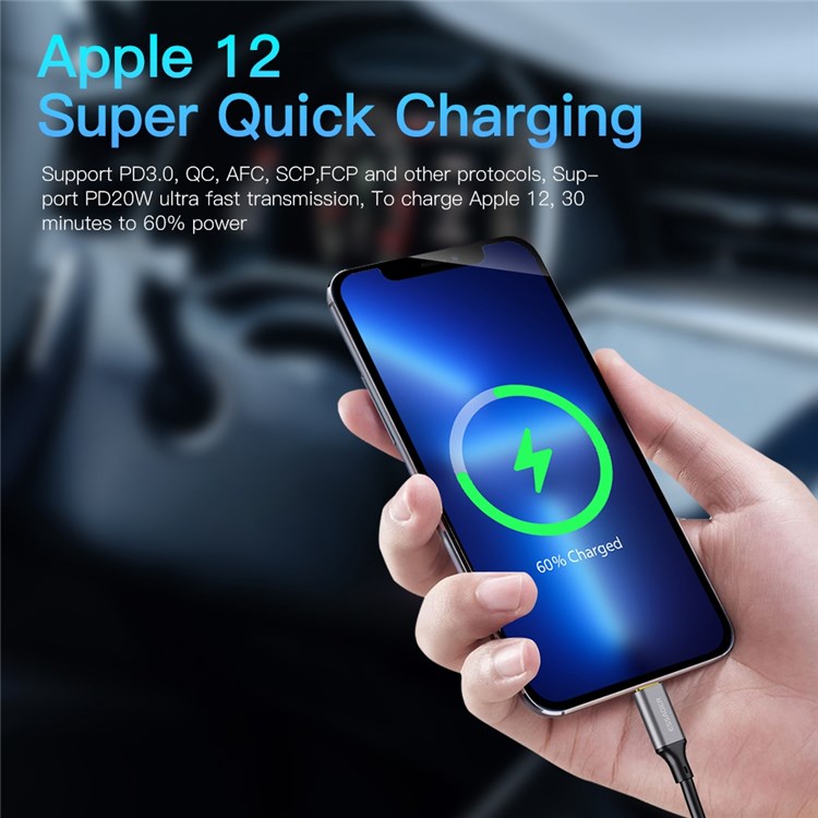 ESSAGER Type-C+USB-A Mini Car Charger with Cable Aluminum Alloy PD 20W Fast Charger