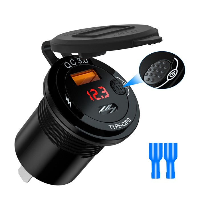 ZH-1427B1 QC3.0 USB+Type C PD 20W Car Charger Fast Charging Plug Adapter with Digital Display Screen