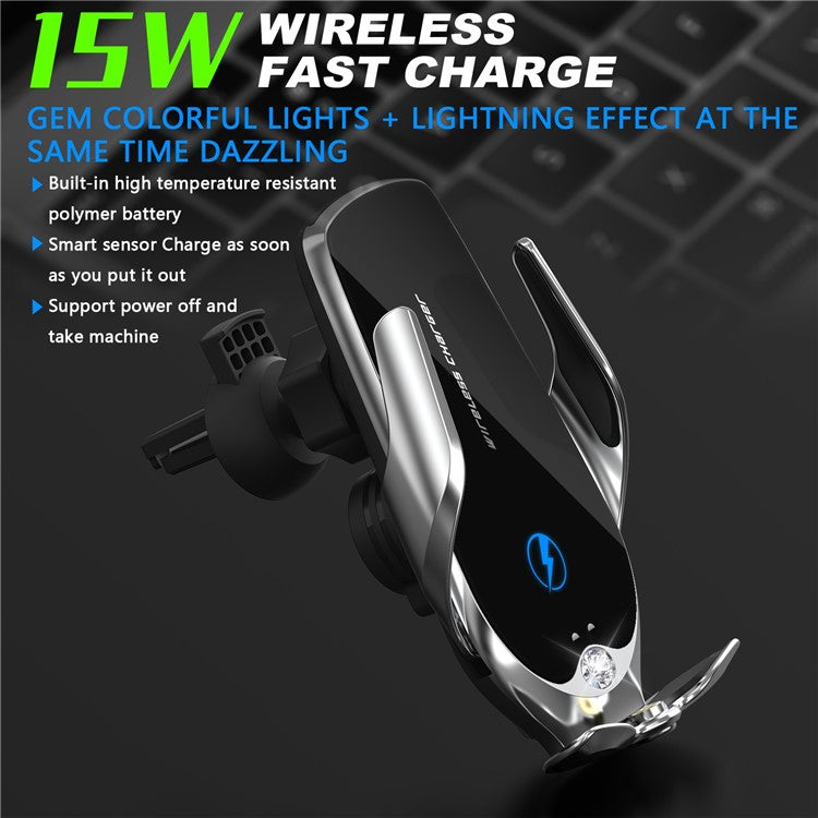 V56 Wireless Car Charger Mount Infrared Induction Auto Clamping Air Vent Wireless Charger Phone Holder with Aromatherapy Function for Traveling Navigation - Silver