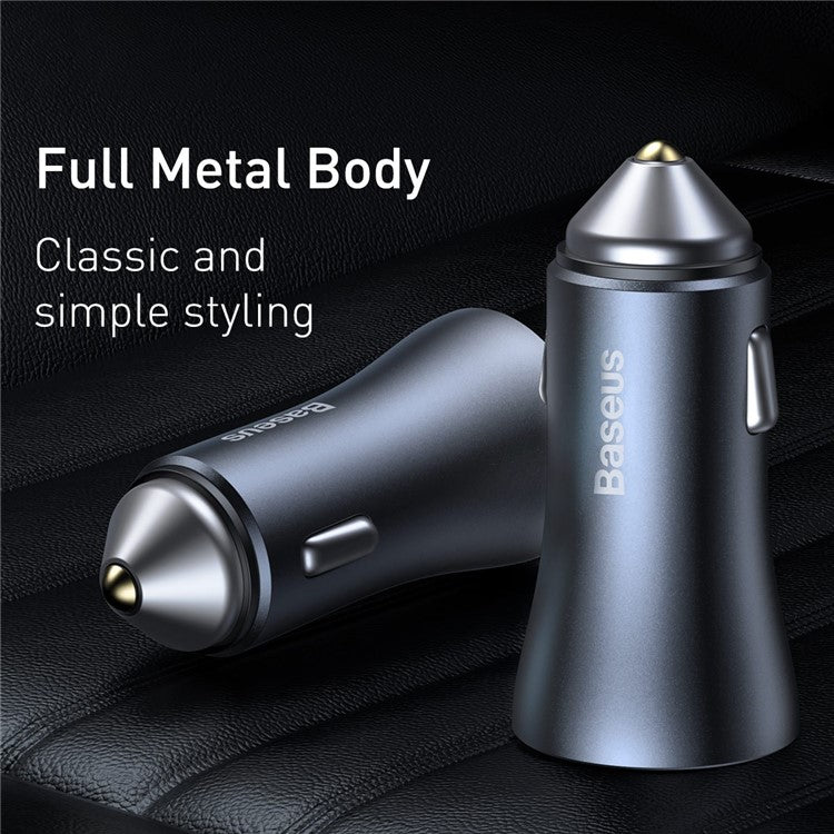 BASEUS Golden Contactor Pro Dual-Port Quick Charger Car Charger USB + Type-C 40W Charging Cable Kit - Dark Grey