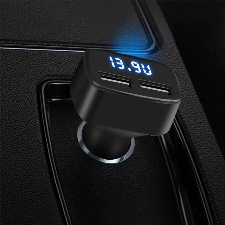 4 in 1 Car Charger Dual USB Port with Digital Display Voltage / Temperature / Current Meter Tester Adapter - White / Blue LED