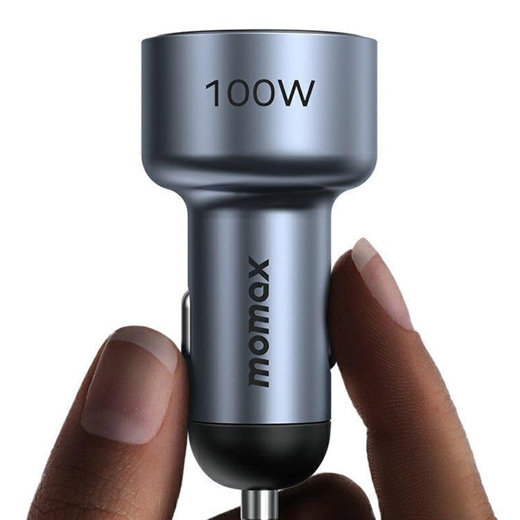 MOMAX UC17 100W 3-Port Car Charger for Cell Phone / Laptop / Camera, USB+2xType-C Phone Mini Charger Charging Universal Vehicle Charging Station - Space Grey