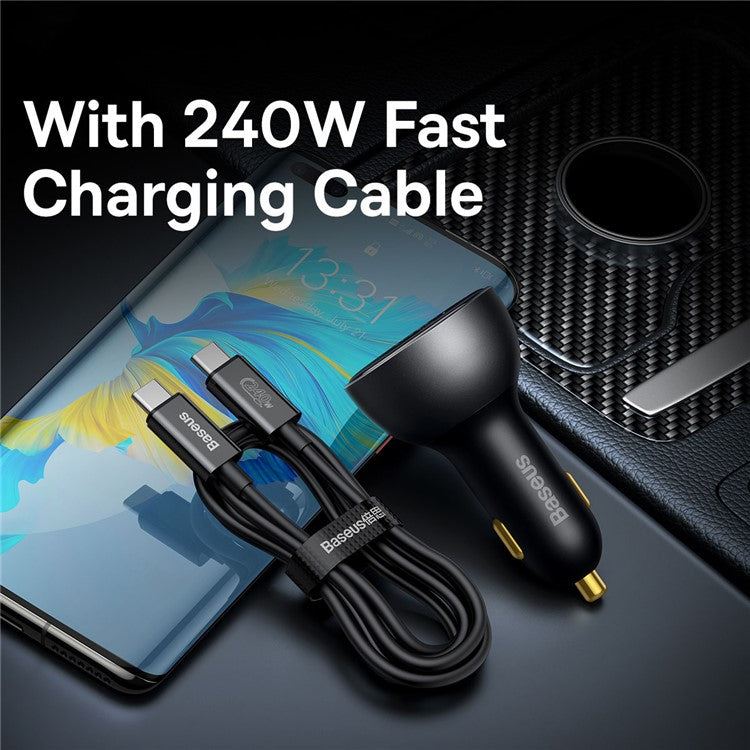 BASEUS Digital Display PD3.1 Fast Charging Car Charger USB+Type-C 140W Power Adapter with Type-C Cable - Black