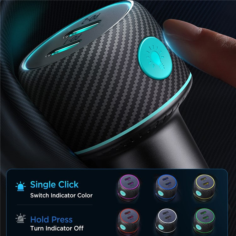 JOYROOM CCN02 70W Dual PD Car Charger Colorful Button Switch Cigarette Lighter Charger