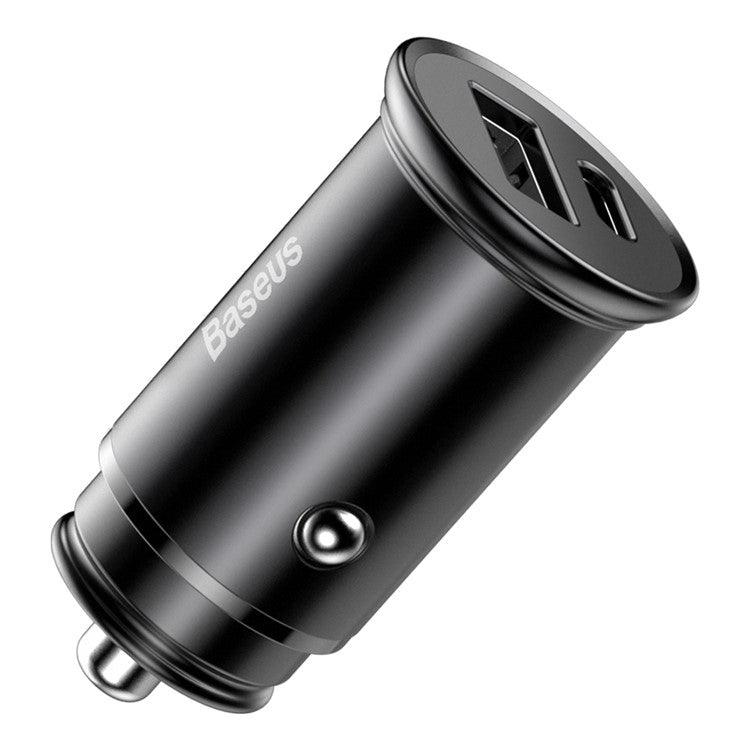 BASEUS Aluminum Alloy USB-A + Type-C 30W PPS Fast Charging Adapter Car Charger - Black