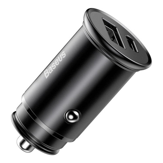 BASEUS Aluminum Alloy USB-A + Type-C 30W PPS Fast Charging Adapter Car Charger - Black