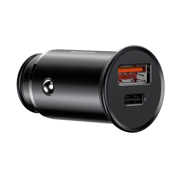 BASEUS Aluminum Alloy USB-A + Type-C 30W PPS Fast Charging Adapter Car Charger - Black
