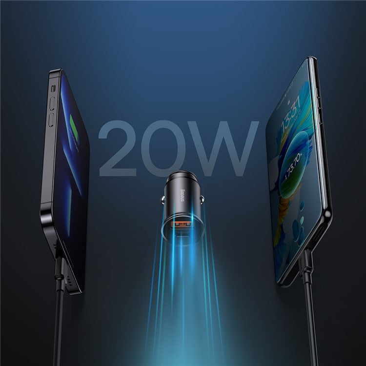 BASEUS Aluminum Alloy USB-A + Type-C 30W PPS Fast Charging Adapter Car Charger - Black