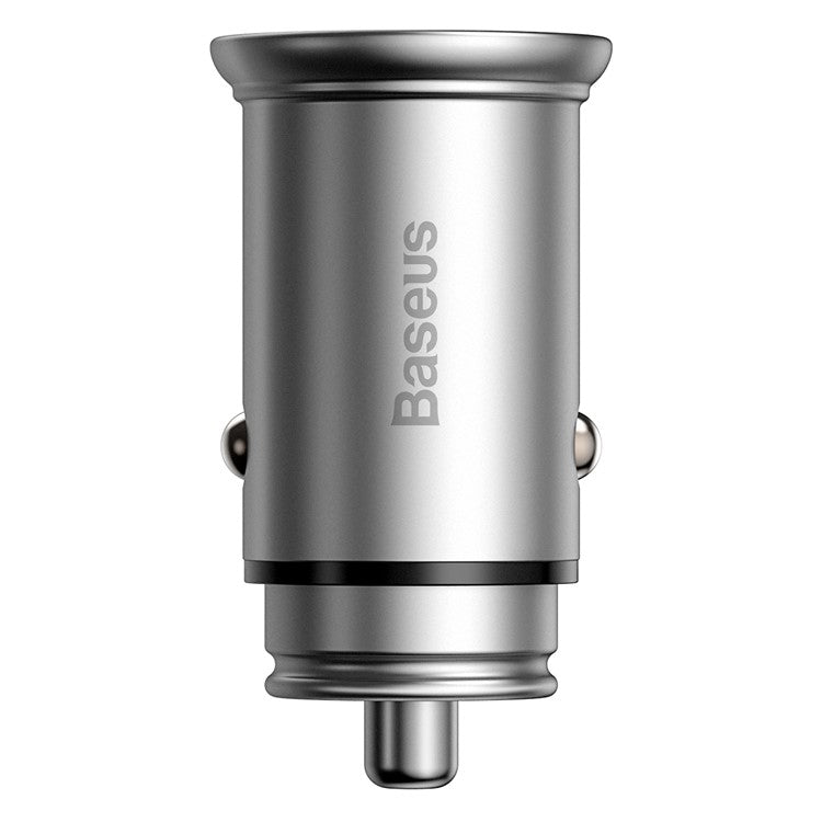 BASEUS Aluminum Alloy USB-A + Type-C 30W PPS Fast Charging Adapter Car Charger - Silver