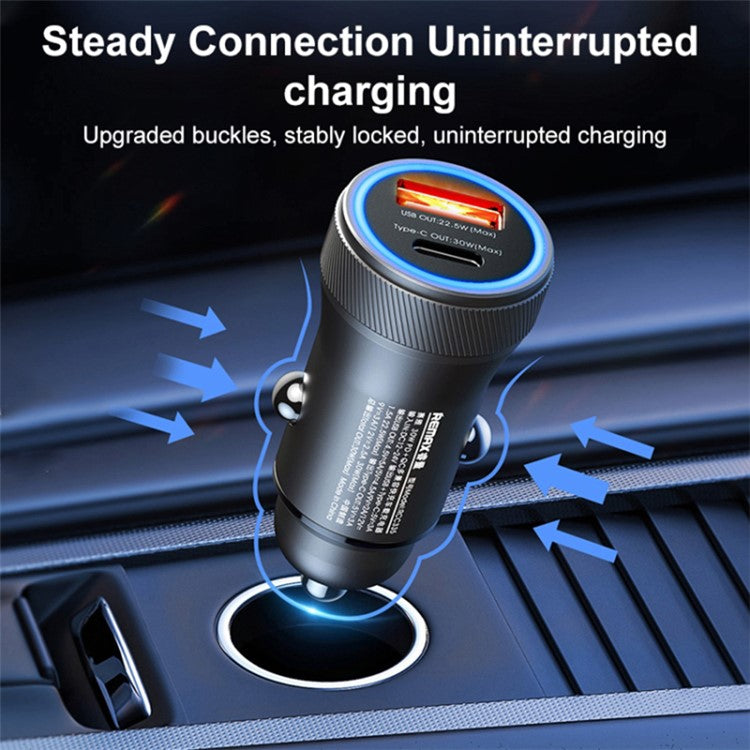 REMAX RCC335 Seaya Series USB-A + Type-C Dual Port PD 30W Fast Charging Aluminum Alloy Car Charger