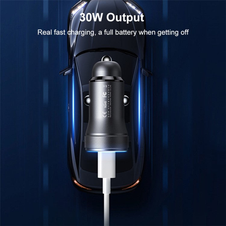 REMAX RCC335 Seaya Series USB-A + Type-C Dual Port PD 30W Fast Charging Aluminum Alloy Car Charger