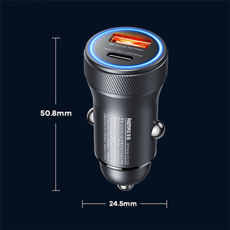REMAX RCC335 Seaya Series USB-A + Type-C Dual Port PD 30W Fast Charging Aluminum Alloy Car Charger