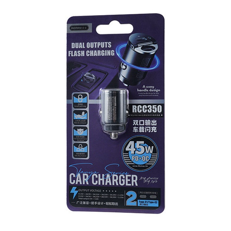 REMAX RCC350 Tanya Pro Max Series PD 45W Fast Charging Dual Type-C Car Charger with Mini Ring Handle