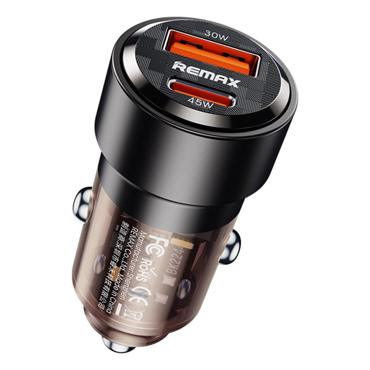 REMAX RCC360 Walking Series 75W PD+QC USB-A + Type-C Dual Port Transparent Car Charger