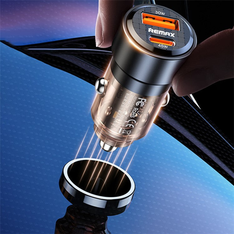 REMAX RCC360 Walking Series 75W PD+QC USB-A + Type-C Dual Port Transparent Car Charger