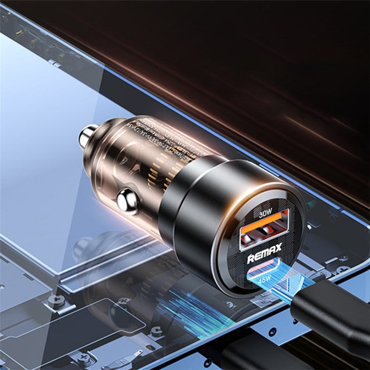 REMAX RCC360 Walking Series 75W PD+QC USB-A + Type-C Dual Port Transparent Car Charger