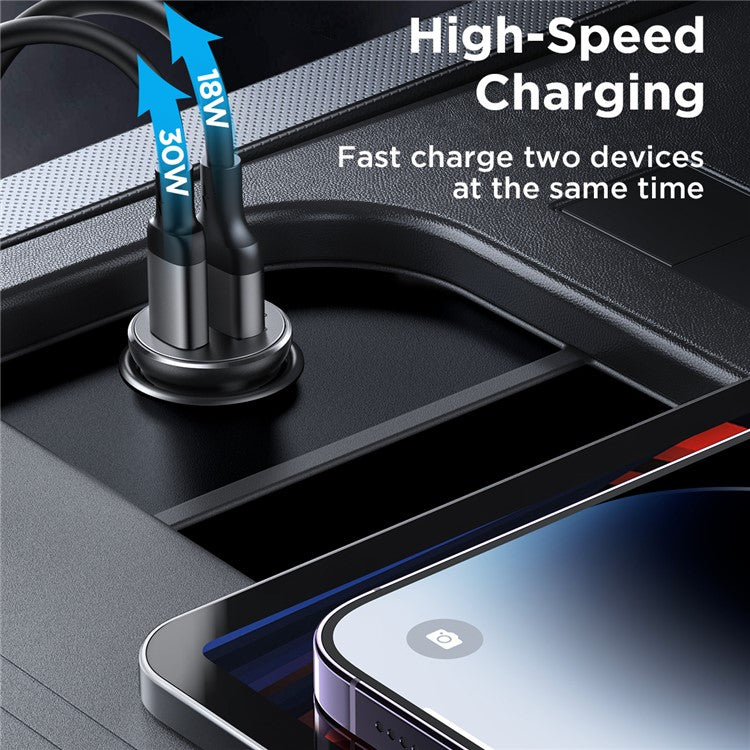 JOYROOM CCN05 Mini 30W USB + Type-C Phone Fast Charging Adapter Aluminum Alloy Car Charger
