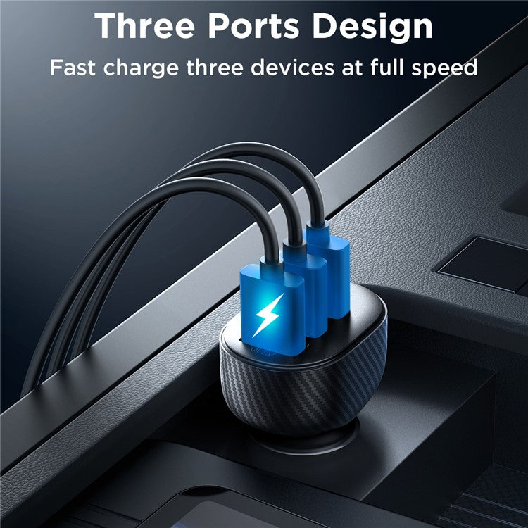 JOYROOM CCD03 3.4A 3 USB Ports Phone Fast Charging Adapter PC+ABS Voltage Digital Display Car Charger