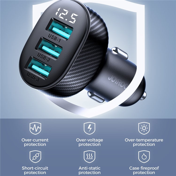 JOYROOM CCD03 3.4A 3 USB Ports Phone Fast Charging Adapter PC+ABS Voltage Digital Display Car Charger