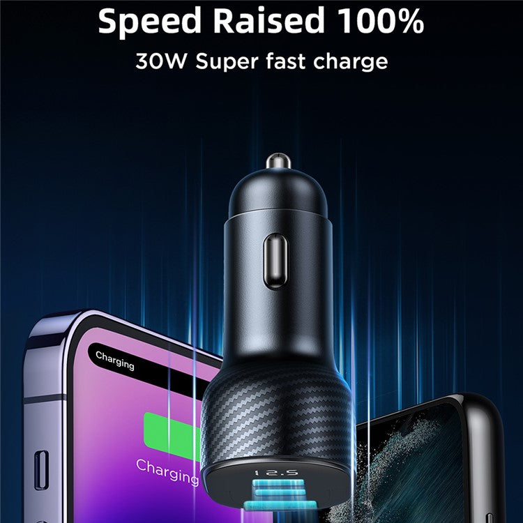 JOYROOM CCD04 30W 1 USB + 2 Type-C PC+ABS Digital Display Car Charger Phone Fast Charging Adapter